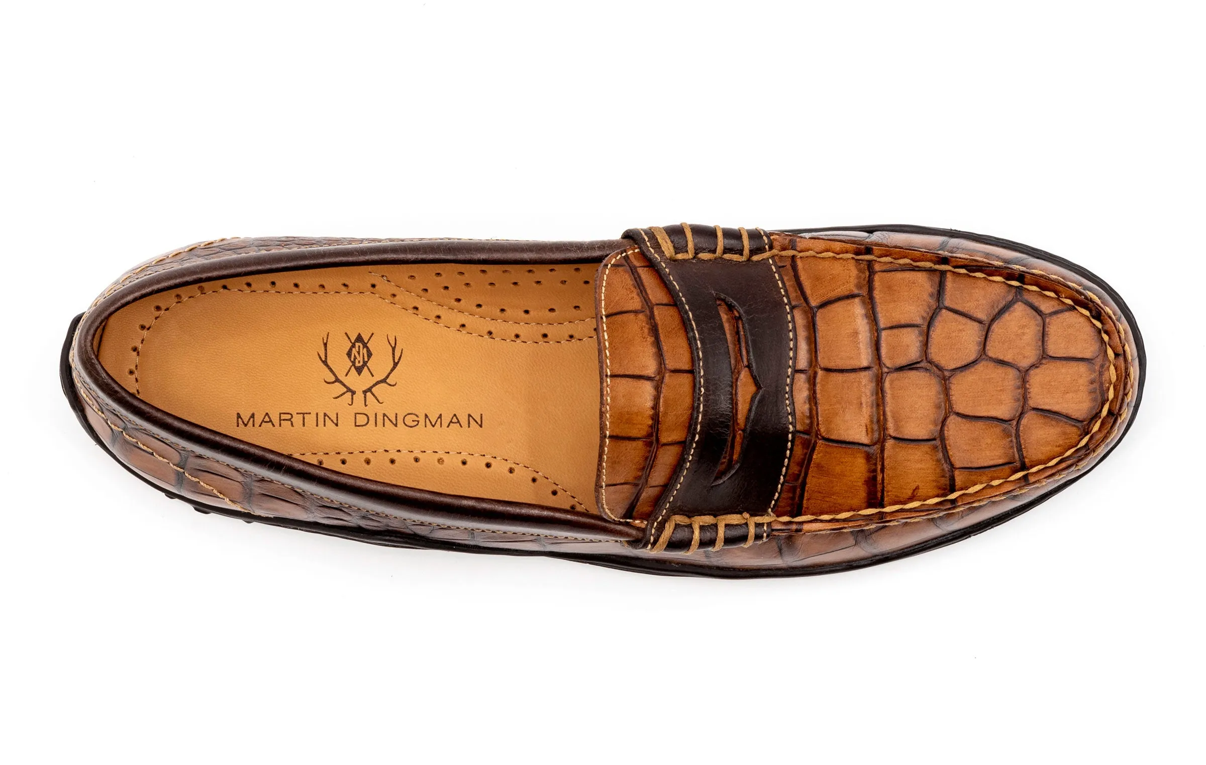 Bill Alligator Grain Penny Loafers - Chestnut