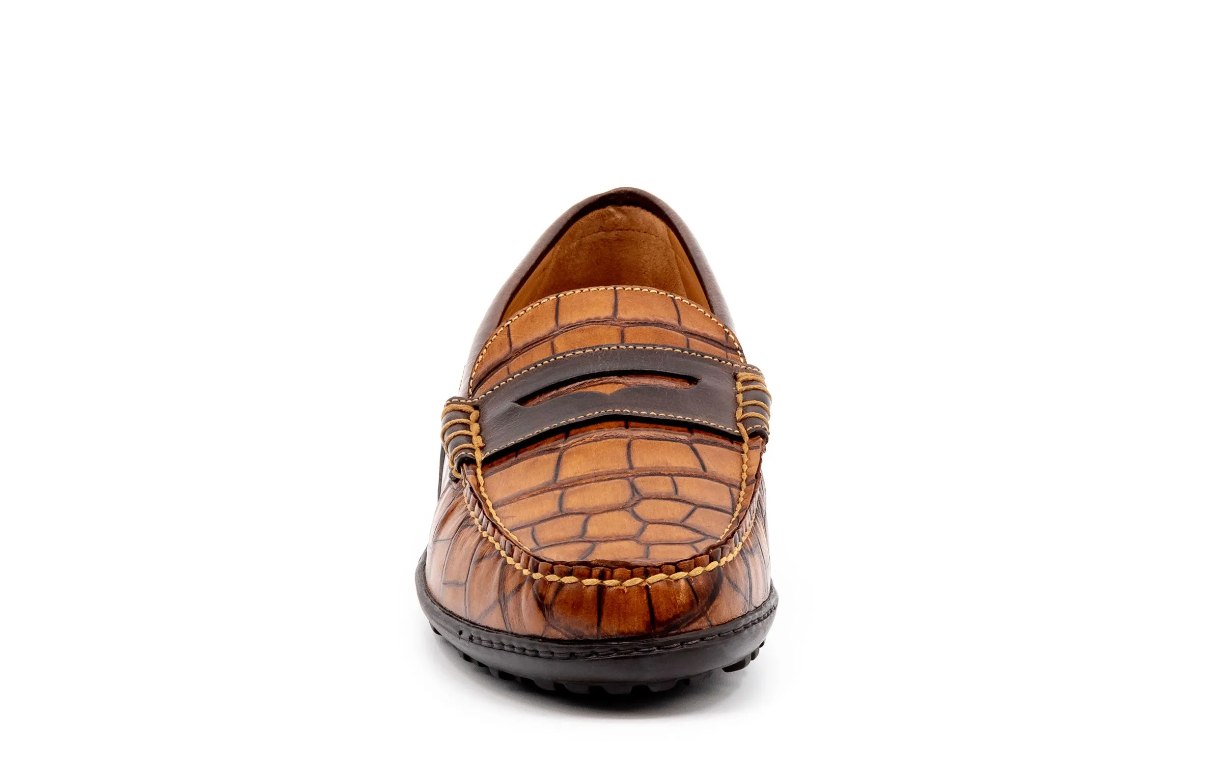 Bill Alligator Grain Penny Loafers - Chestnut