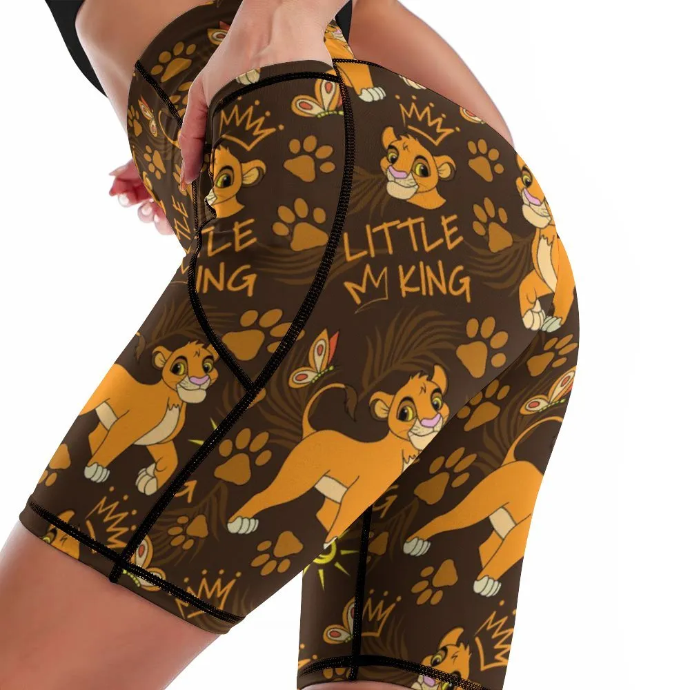 Disney Lion King Little King Women's Knee Length Athletic Yoga Shorts With Pockets