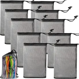 GXXMEI 10PCS 8X12inch Nylon Mesh Drawstring Bags with Cord Lock Closure Delicates Laundry Bag For Washing Machine Small Gym Bag for Basketball, Volleyball, Football, Golf Stuff Balls