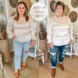 Last Chance Size Small | Styled in Shine Satin Leopard Print Long Sleeve Blouse in Ivory