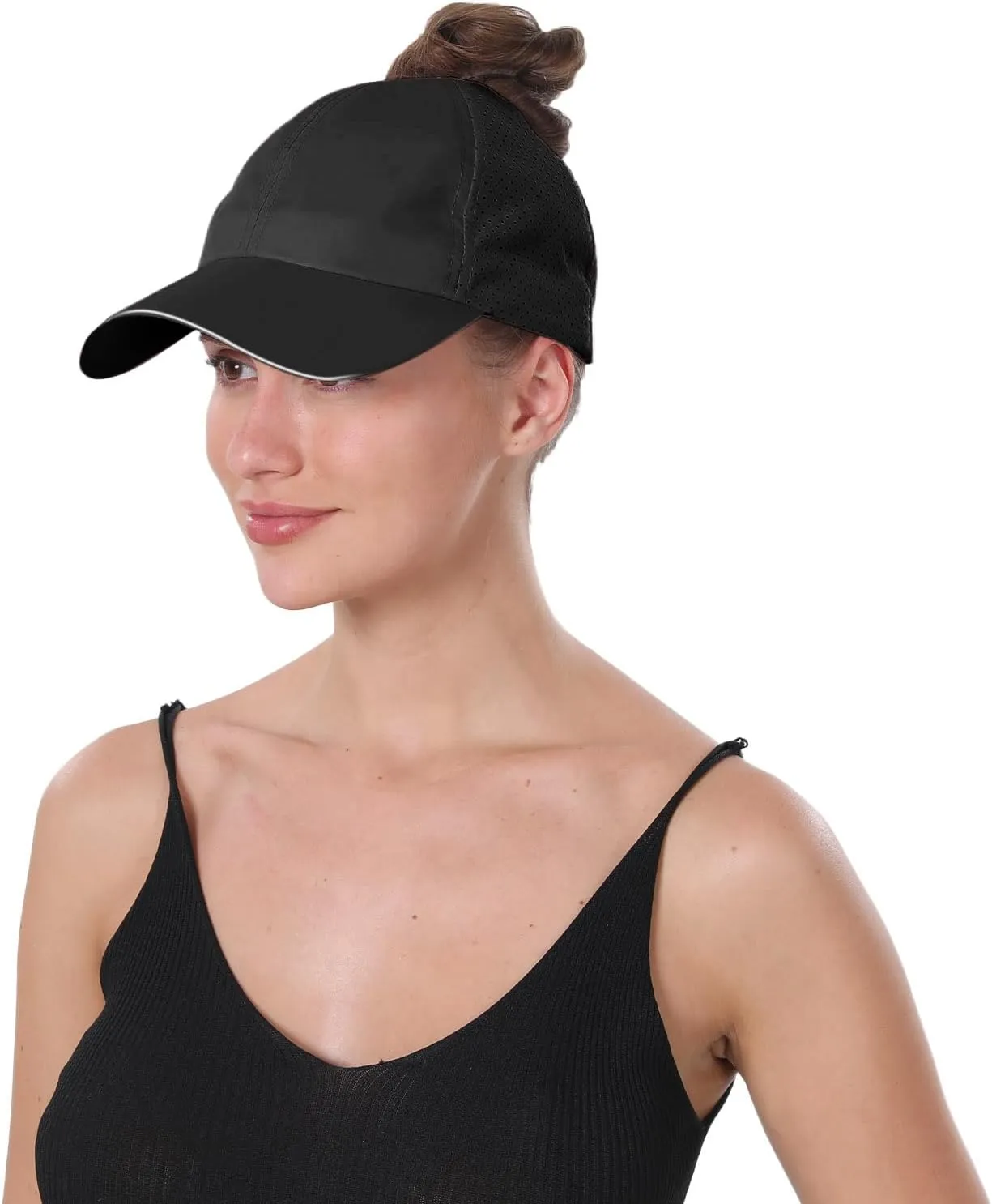 New Upgraded Women Backless Baseball Cap High Ponytail Snapback Curl Caps Adjustable High Messy Bun Ponycap