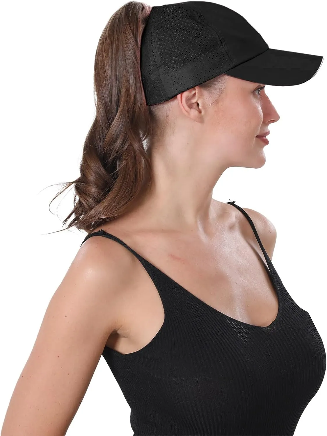 New Upgraded Women Backless Baseball Cap High Ponytail Snapback Curl Caps Adjustable High Messy Bun Ponycap