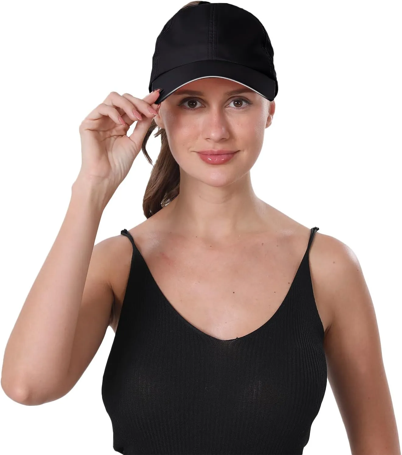 New Upgraded Women Backless Baseball Cap High Ponytail Snapback Curl Caps Adjustable High Messy Bun Ponycap