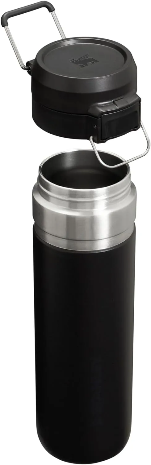 Stanley Quick Flip GO Water Bottle 24 oz | Push Button Lid | Leakproof and Packable for Travel and Sports | Insulated Stainless Steel | BPA-Free | Black 2.0