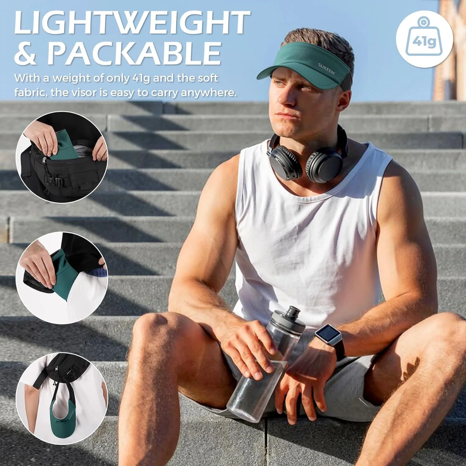 Sukeen Sun Visor Hat for Men Large Head Lightweight Cooling Stretchy Visor Hat for Running, Tennis, Golf, Daily Wear