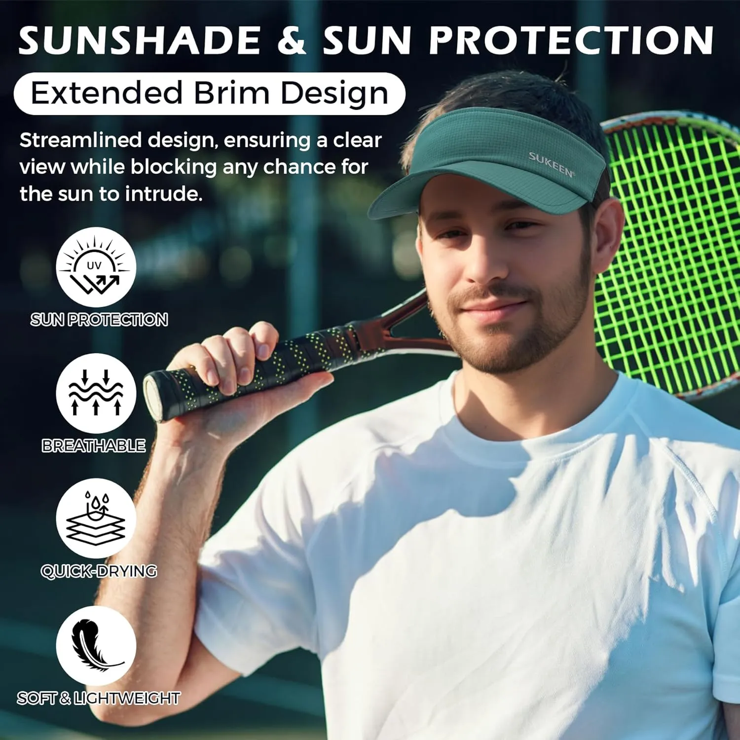 Sukeen Sun Visor Hat for Men Large Head Lightweight Cooling Stretchy Visor Hat for Running, Tennis, Golf, Daily Wear