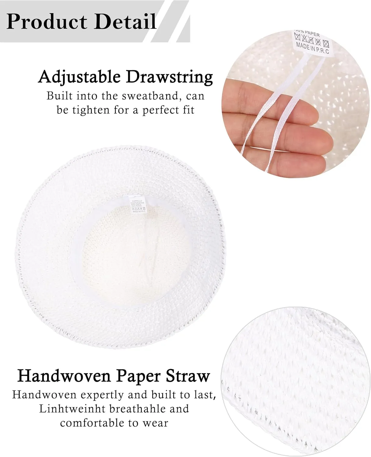 Womens Sun Hat Handmade Crochet Straw Bucket Hat Summer UV Protection Foldable Travel Cap UPF 50 